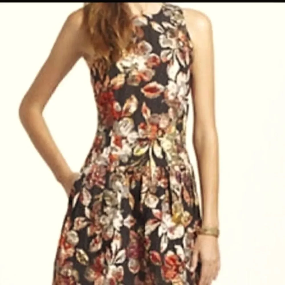 Anthropologie Leifsdottir Floral Metallic Brocade Midi Sleeveless Dress Sz 2